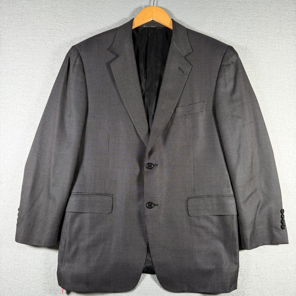 Canali Mens Grey Silk Wool Micro Check 2 Button Blazer Sport Coat Italy 50 40R